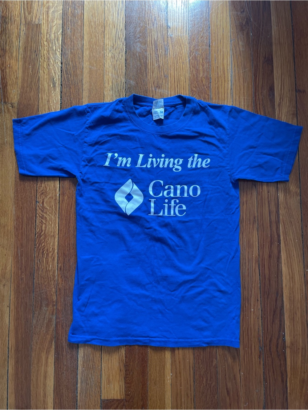 Royal Blue Crewneck Tee with White Tag Print